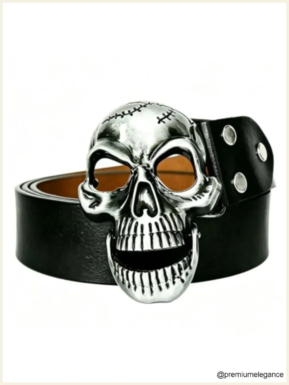 Men's Genuine Leather Skull Buckle Belt Punk Adjustable Western